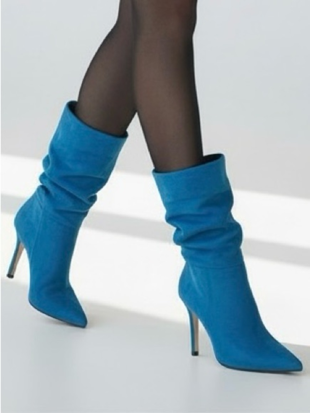 Nine West Glitch Turquoise Slouch Stiletto Boots Pointed Toe 7.5